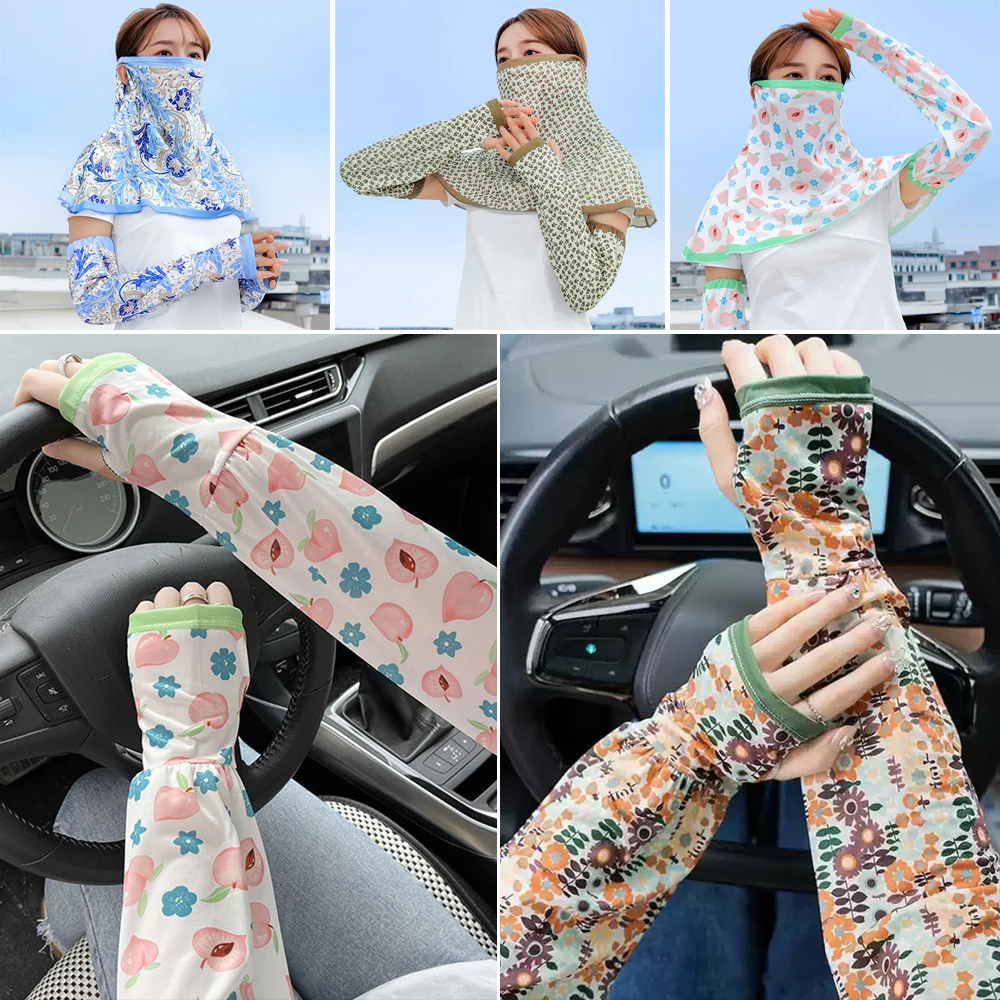 Máscara de protección solar de seda de hielo cara completa transpirable Anti-UV bufanda para el cuello manga del brazo sombrilla a prueba de polvo máscara facial verano al aire libre - imagen 4