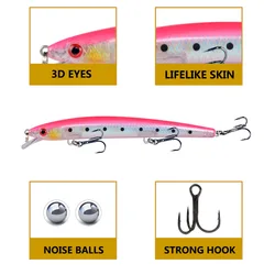 Señuelo Minnow flotante para pesca de lucio con anzuelos triples