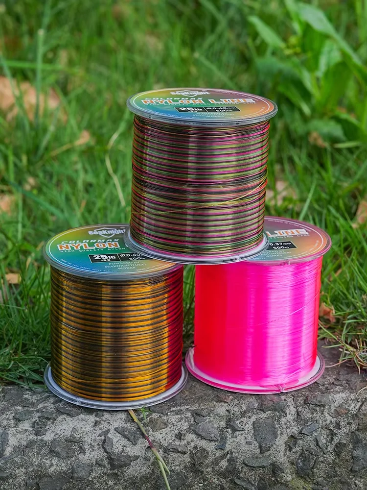 Línea de nailon rosa invisible moteado 500M 1.0 # -8.0 #   Línea de camuflaje de 35LB/15,88 KG, línea de carpa suave y fuerte, línea de pesca de mar de camuflaje