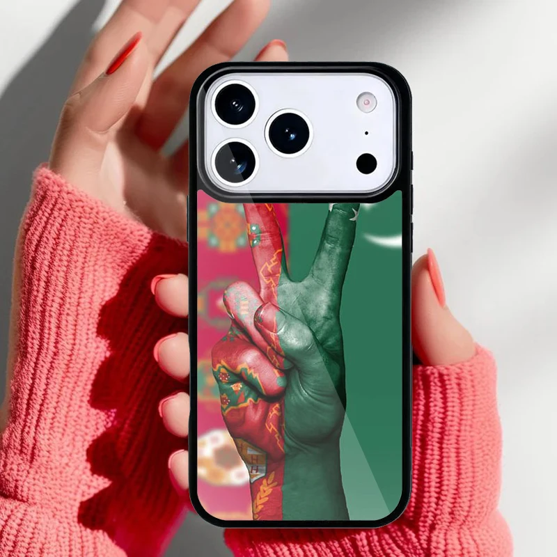 Funda con bandera de Turkmenistán para iPhone vista trasera