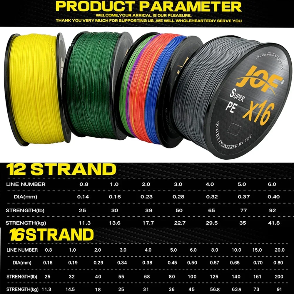 JOF 12/16 hebras Japón súper fuerte PE trenzado hilo de pescar multifilamento multicolor tejido de agua salada cuerda 500/300M 0,14-0,7mm - imagen 5