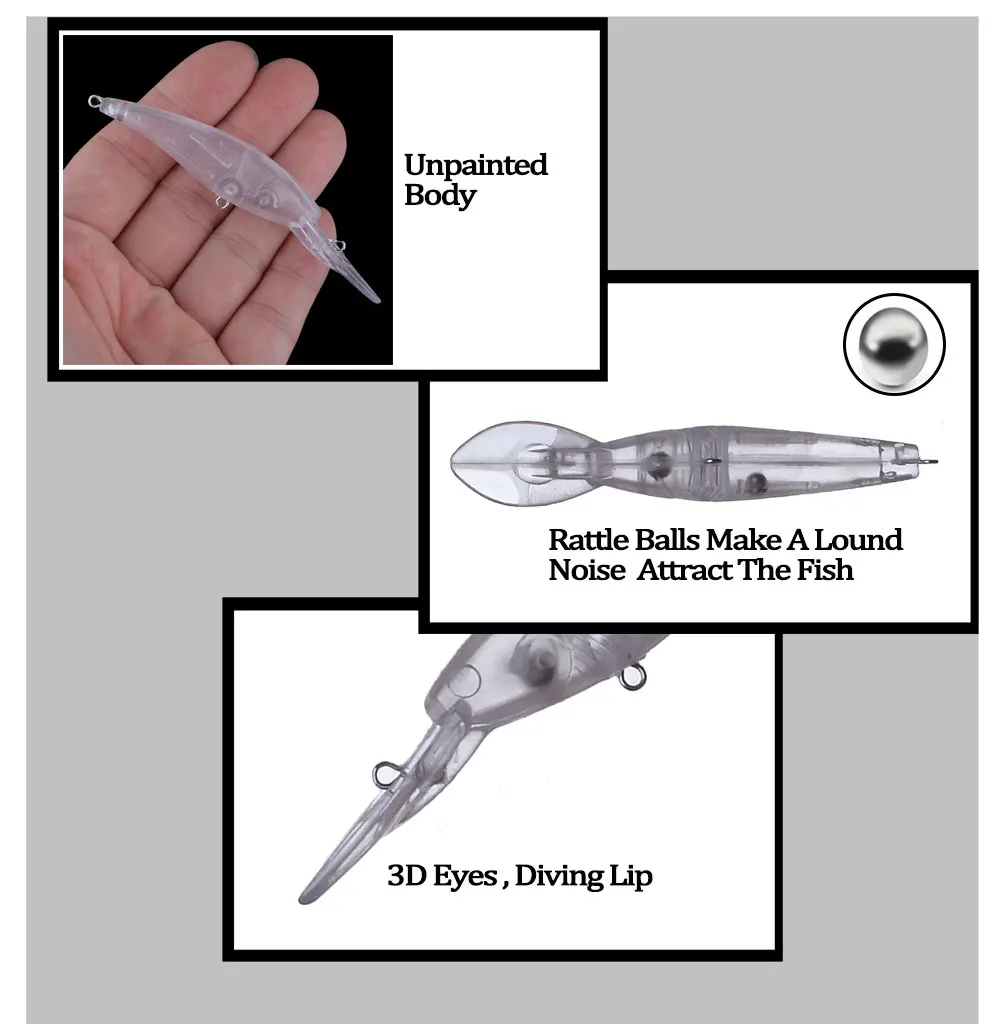 Chan'sHuang 20 piezas cebo en blanco sin pintar 5,8g/90mm sonajero flotante labio largo pececillo señuelo de pesca Artificial - imagen 4