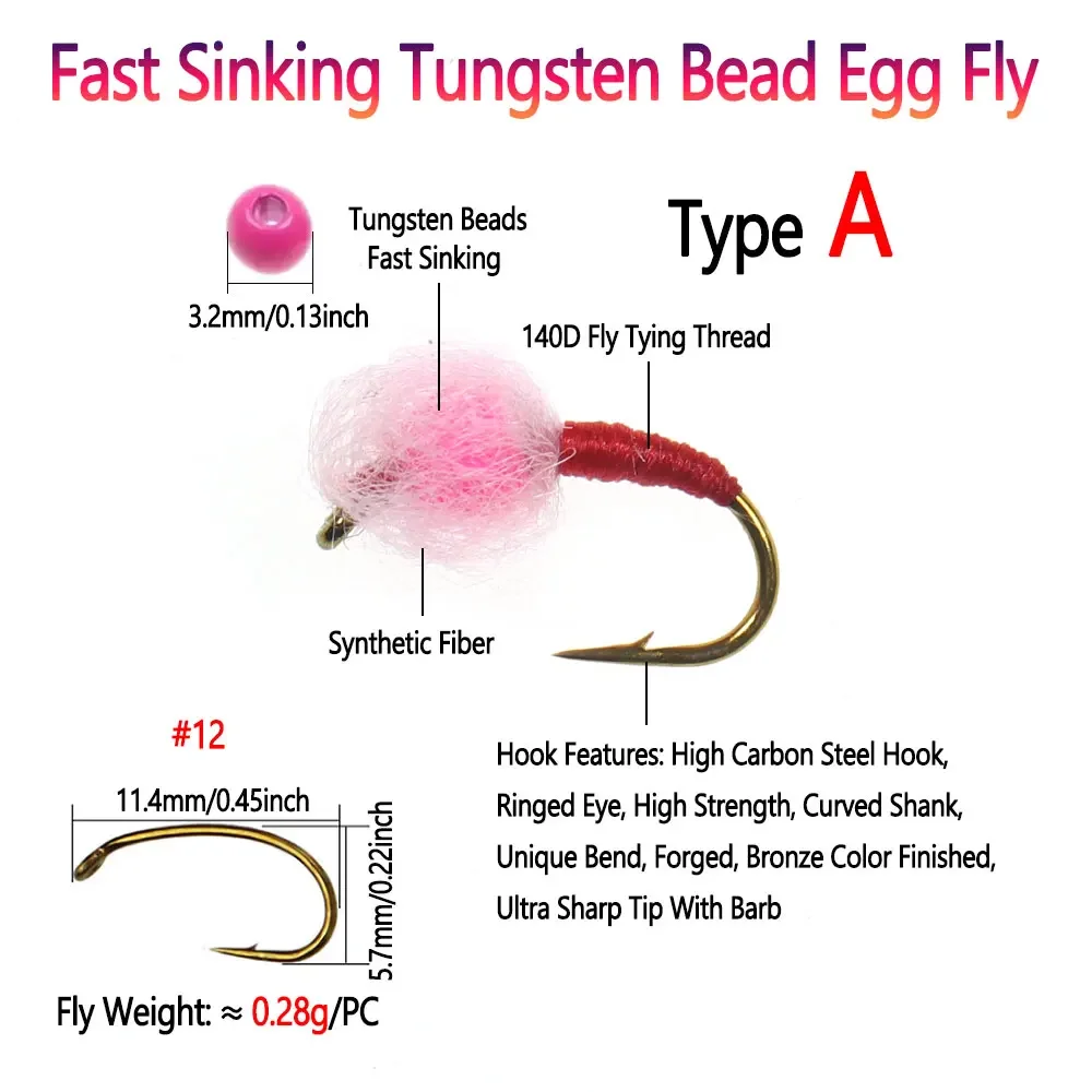 Bimoo 6/8/10 Uds. Cuentas de tungsteno de hundimiento rápido huevo mosca mancuerna ojos trueno huevo mosca Glo insecto mosca húmeda para trucha salmón Señuelos de Pesca - imagen 2