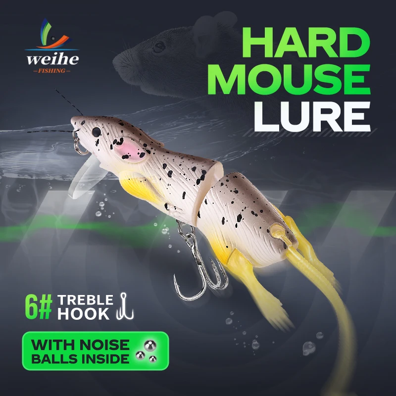 WEIHE, 1 unidad, g, 8cm, 5 colores, pesca Artificial, cebo duro para ratón, señuelo flotante de 2 secciones para pececillos, cebo de plástico duro multiarticulado Wobble - imagen 4
