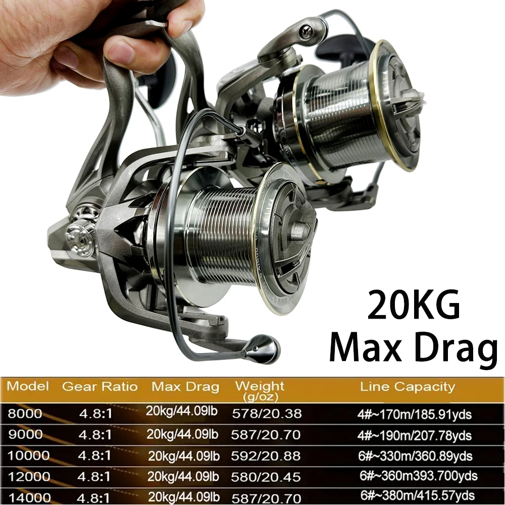 Carretes de pesca giratorios grandes y duraderos de 20KG de arrastre máximo, carrete de pesca de carpa de agua dulce y salada NGK 8000/9000/10000/12000/14000 - imagen 5