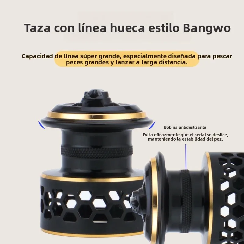 Carrete giratorio Huidiao serie 1000-7000, carrete de pesca con señuelo de potencia de arrastre máxima de 12KG, carrete de Metal, mango y pie para pesca de Lucio - imagen 4