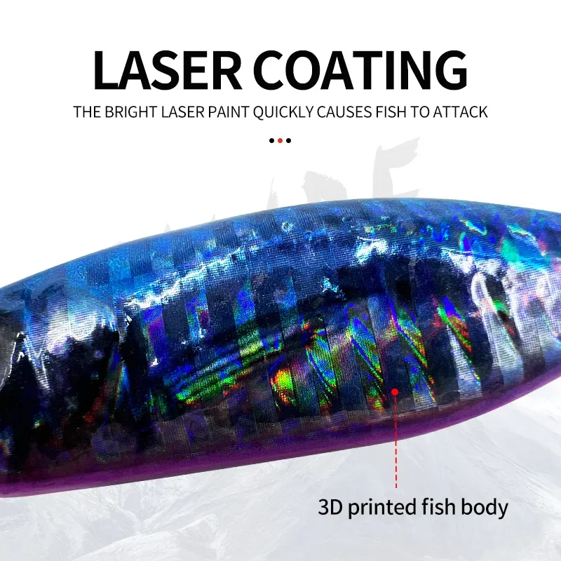 -appâts de Pesca duros con impresión 3D, 40 60 80g, plantilla de Metal de simulación, pesca en agua salada, lanzamiento lento, señuelos de Jigging, aparejos de Pesca - imagen 4