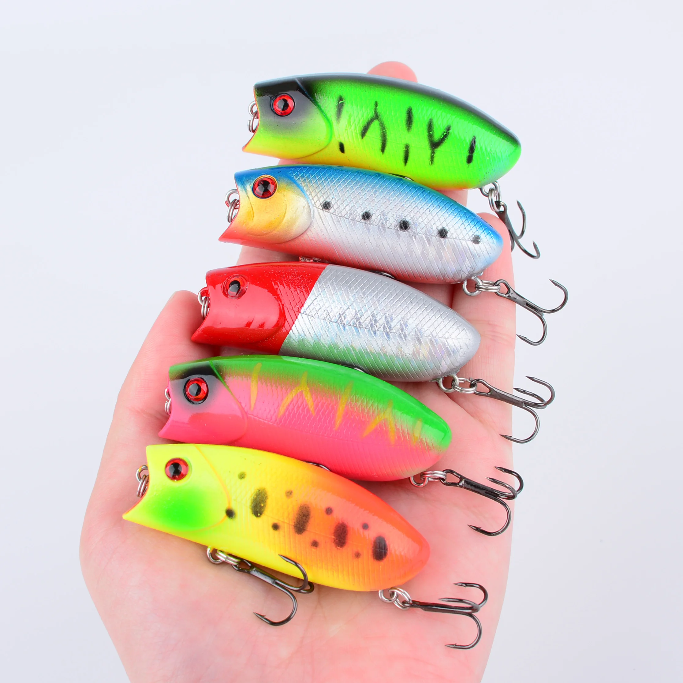 5 uds Señuelos de Pesca Topwater Popper cebo duro Wobblers artificiales aparejos de pesca de plástico - imagen 5