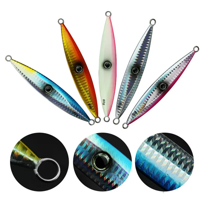 Accesorios de pesca de carpa de calamar Jigging de hundimiento lento de Metal, señuelo giratorio con anzuelos de asistencia, pesca en el mar, 100g-500g - imagen 5