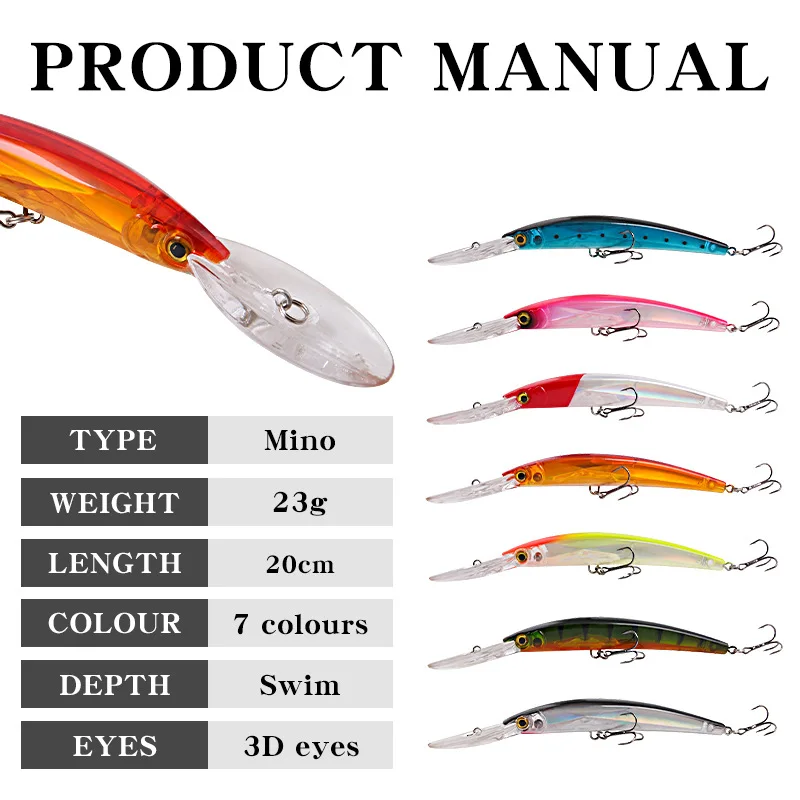 1 Uds 178mm 23g señuelos flotantes grandes y delgados para pececillos Trolling Wobbler cebo Artificial para Lucio Swimbait suministros de pesca aparejos - imagen 4