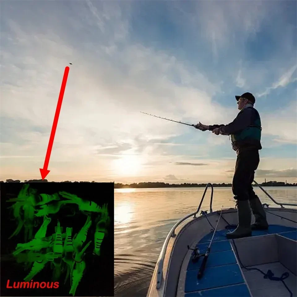 Señuelo de pesca de camarón suave, cebo de camarón suave, señuelo de camarón brillante luminoso, señuelo de mar, pesca de lago, 4,5 cm, 4g, 10 unidades por lote - imagen 3
