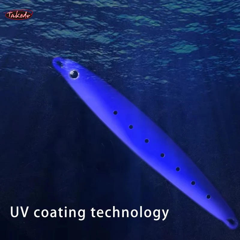 TAKEDO MJ08 Señuelos de Pesca agua salada UV pintura-abrigo rápido hundimiento Metal cuchara plantillas impresión 3D Jigging señuelo brillante Abdomen señuelo - imagen 2