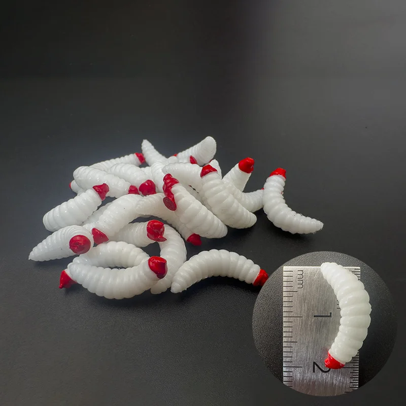 Señuelo de pesca suave blanco, anzuelos de gusanos falsos, olor, pan Artificial, señuelo de pesca, cebo biónico de pesca, 50/100/150 Uds., 2cm