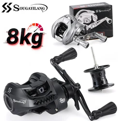 Carrete de pesca Baitcasting con diseño de tiburón Sougayilang, relación de engranaje 6,3: 1, freno magnético, arrastre máximo de 8kg para pesca en agua dulce y salada