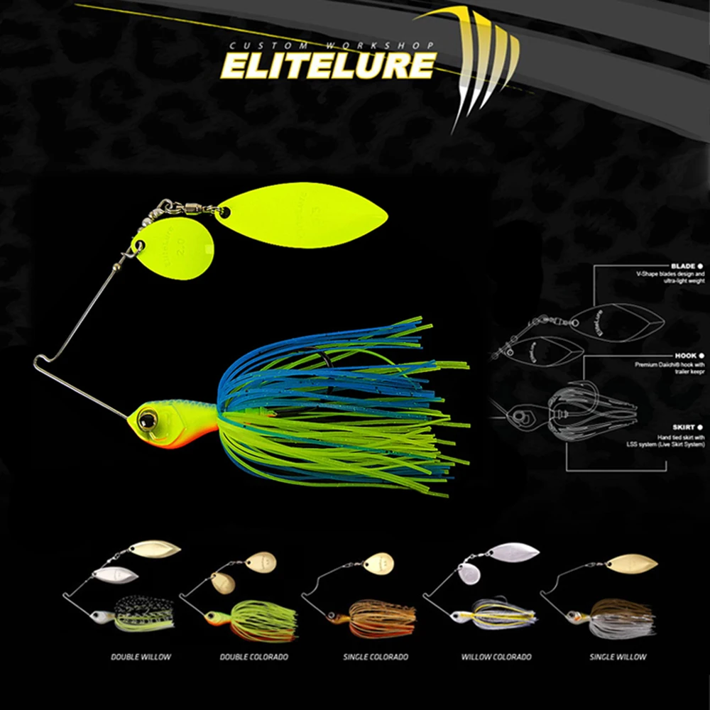 EliteLure CF-S 10g/14g pesca Spinnerbait doble hojas lentejuelas cuchara Wobblers Buzzbait señuelo aparejos de pesca para cebos de lubina - imagen 2