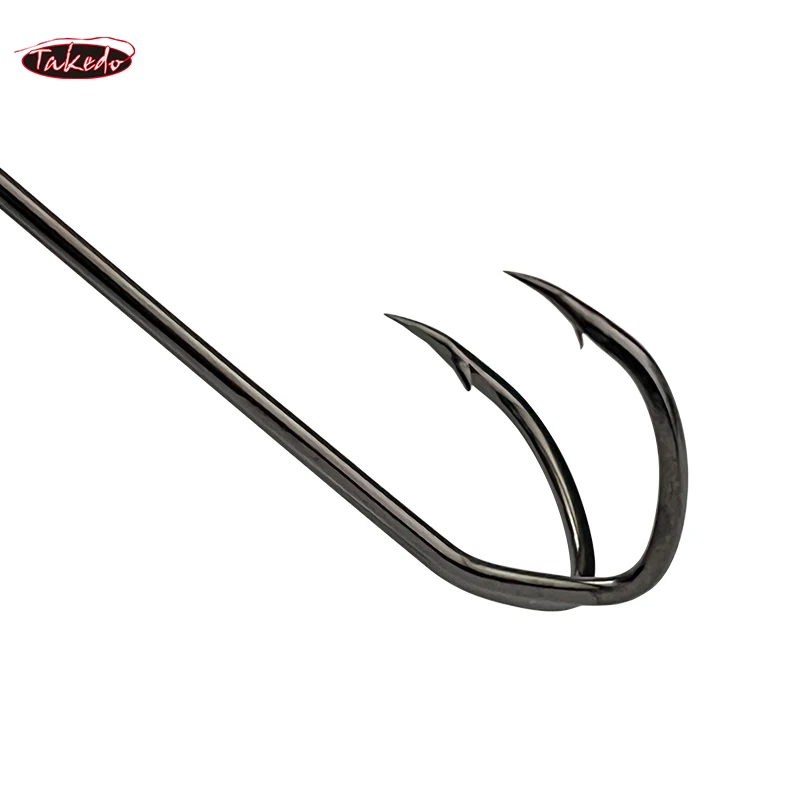 TAKEDO SDL-38BC 10 unids/caja anzuelo doble triangular anzuelo de pesca de caña larga anzuelos de pesca de acero al carbono para señuelo de rana - imagen 3