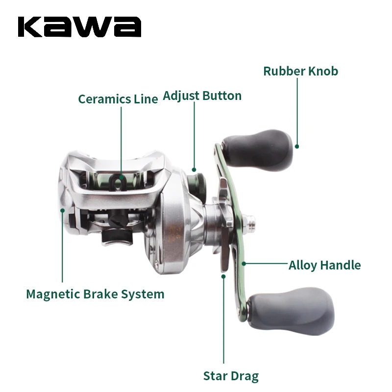 Kawa-carrete de pesca Baitcast, carrete de aleación, arrastre máximo 12kg, NMB 12 + 1 rodamientos, relación de sistema magnético 7,6: 1, carrete ligero A - imagen 2