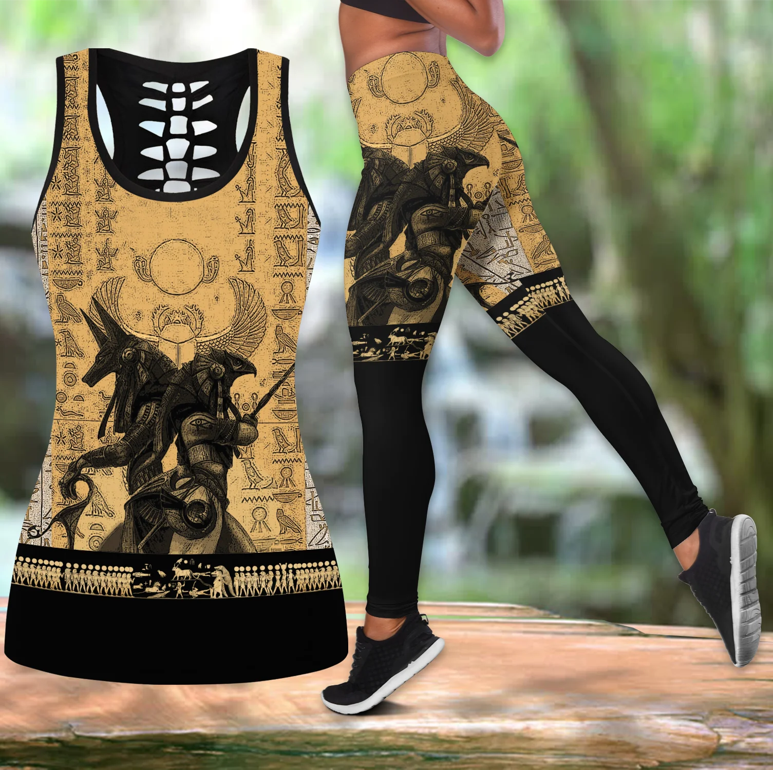 Conjunto yoga Egipcio mujer – Top sin mangas y leggings fitness - imagen 4