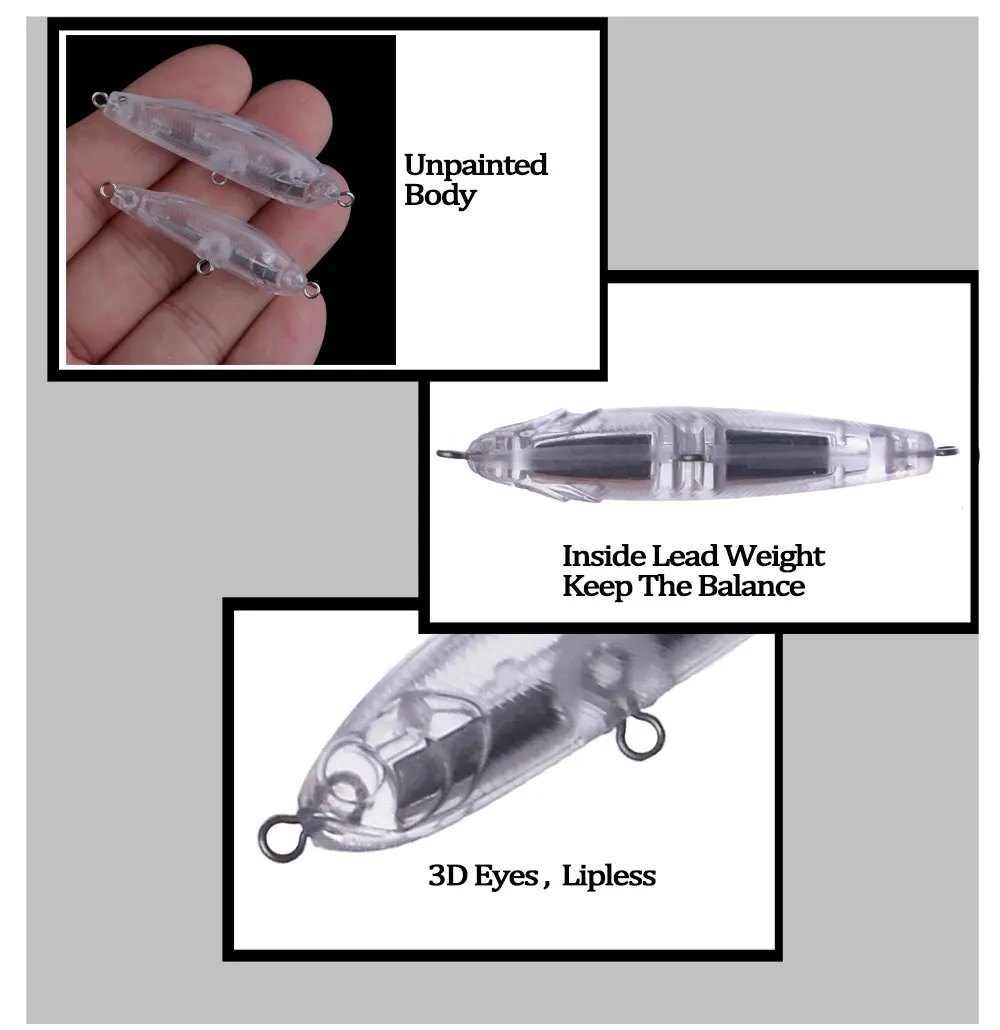 Chan'sHuang 30 Uds cebo en blanco sin pintar 3,7G/5,8G Mirco lápiz de hundimiento lento DIY señuelo de pesca Artificial - imagen 4