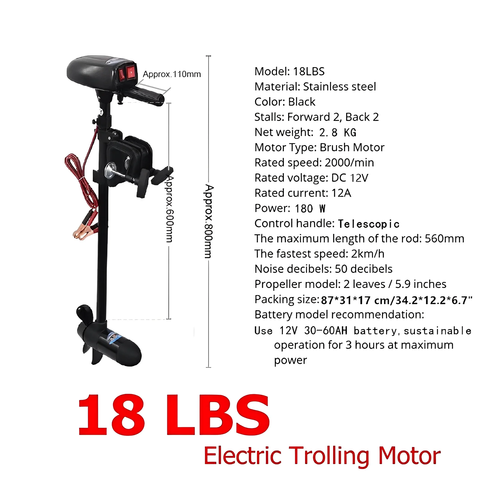 Solarmarine-Motor de pesca eléctrica, accesorios para bote inflable, empuje de 12V, montaje en popa, Kayak, 18 libras, envío gratis - imagen 5