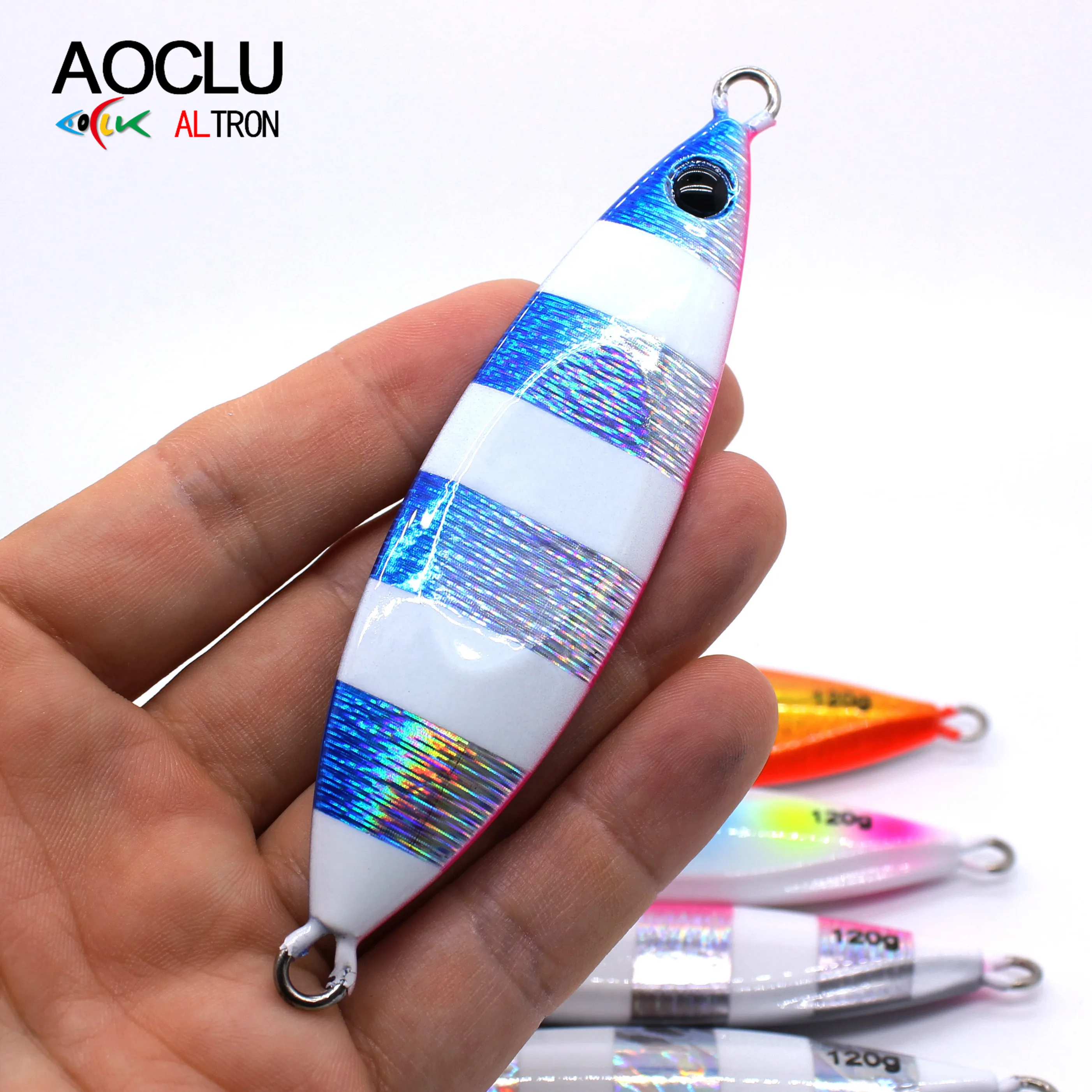 AOCLU-gabarito de Metal lento de calidad japonesa, 5g, 15g, 40g, 80g, 120g, cebo duro que se hunde, Señuelos de Pesca, holograma reflectante, luminoso, UV - imagen 3