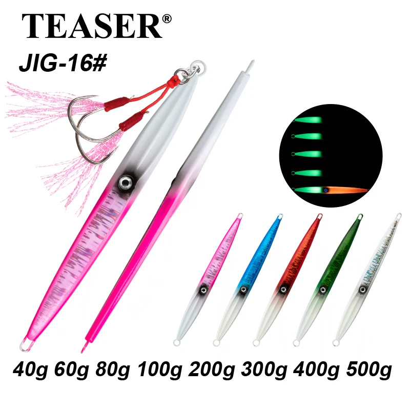 TEASER J16 40g-100g Metal hundimiento Jigbiat carpa de agua salada Pike Peche Jig Spinner señuelo pesca mare-bream Jigging señuelo con gancho - imagen 2