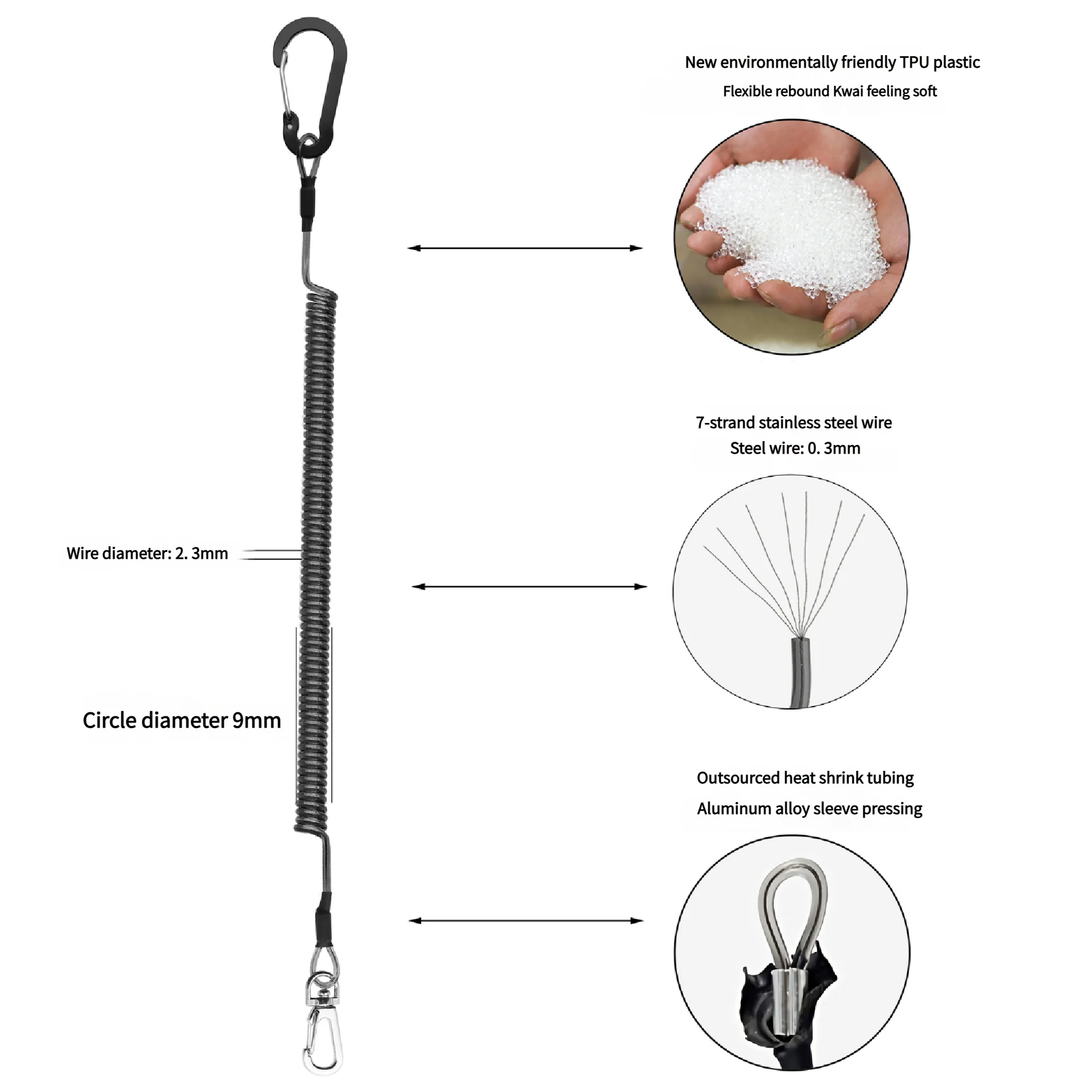 Soporte para herramientas de pesca, envoltura de cinturón para cañas de pescar, correas, cordón elástico de 2M, cuerda de resorte de alambre antipérdida con mosquetón de Metal - imagen 2
