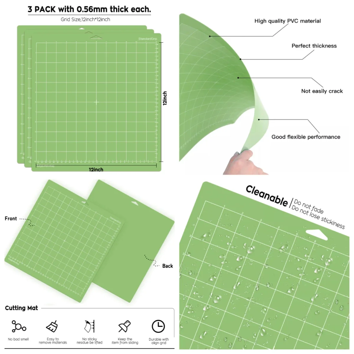 Tapete de corte de PVC de 12 pulgadas para Cricut Maker Explorer, papel artesanal, multifuncional, duradero, tablero de grabado artístico, almohadilla de costura, 3 uds. - imagen 3