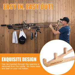 Goture Organizador de caña de pescar Juego de estantes de madera maciza, montaje fácil que ahorra espacio montado en la pared, para marco fijo de exhibición de almacenamiento de caña