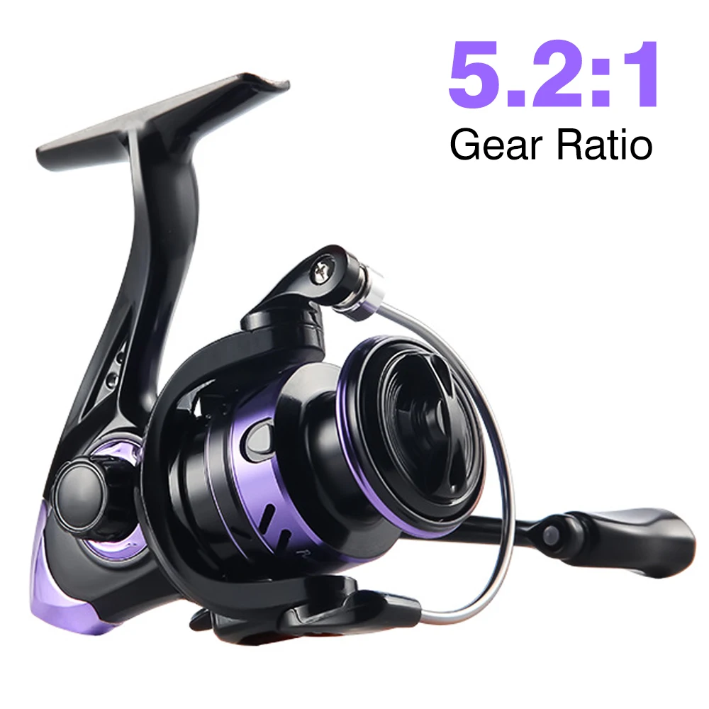 Carrete giratorio superligero 5 + 1BB, arrastre máximo de 16KG, relación de transmisión 5,2: 1, 500-7000, carrete de pesca púrpura con carrete de aluminio para agua dulce - imagen 3