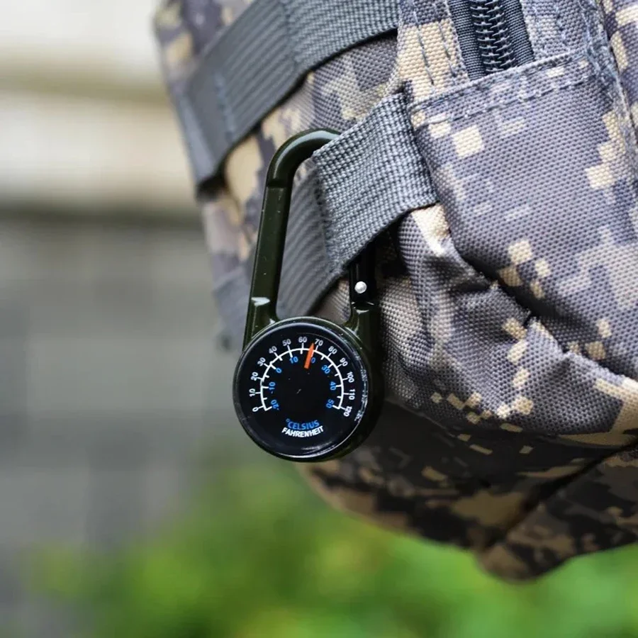 Mosquetón con termómetro de brújula 3 en 1, Mini Clip de mosquetón de brújula, llavero de supervivencia para senderismo al aire libre, doble cara, Metal - imagen 5