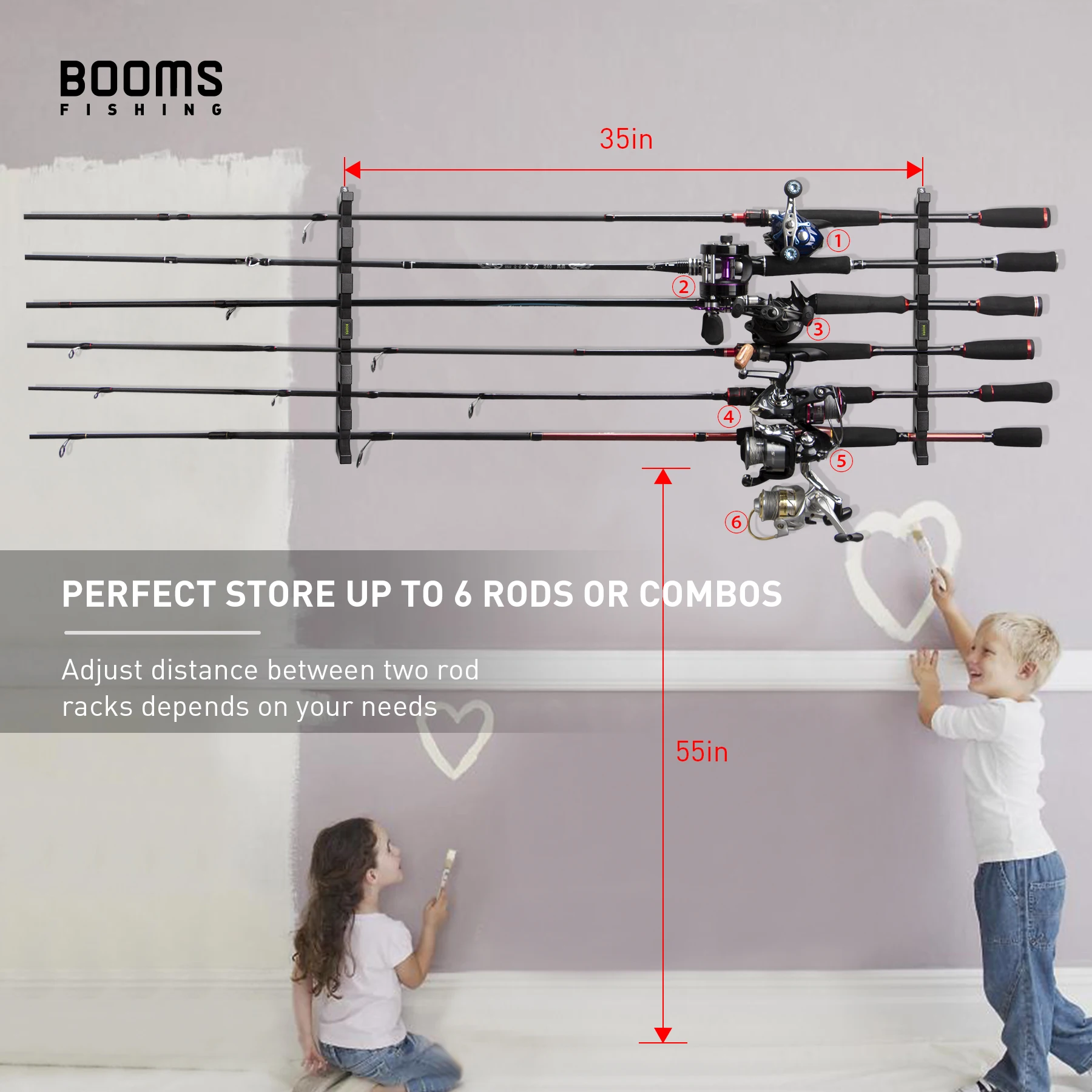 Booms Fishing WV5-soporte de caña de pescar, estante de 6 varillas, herramienta de almacenamiento de poste Horizontal, montaje en pared Modular para accesorios de pesca en garaje - imagen 3
