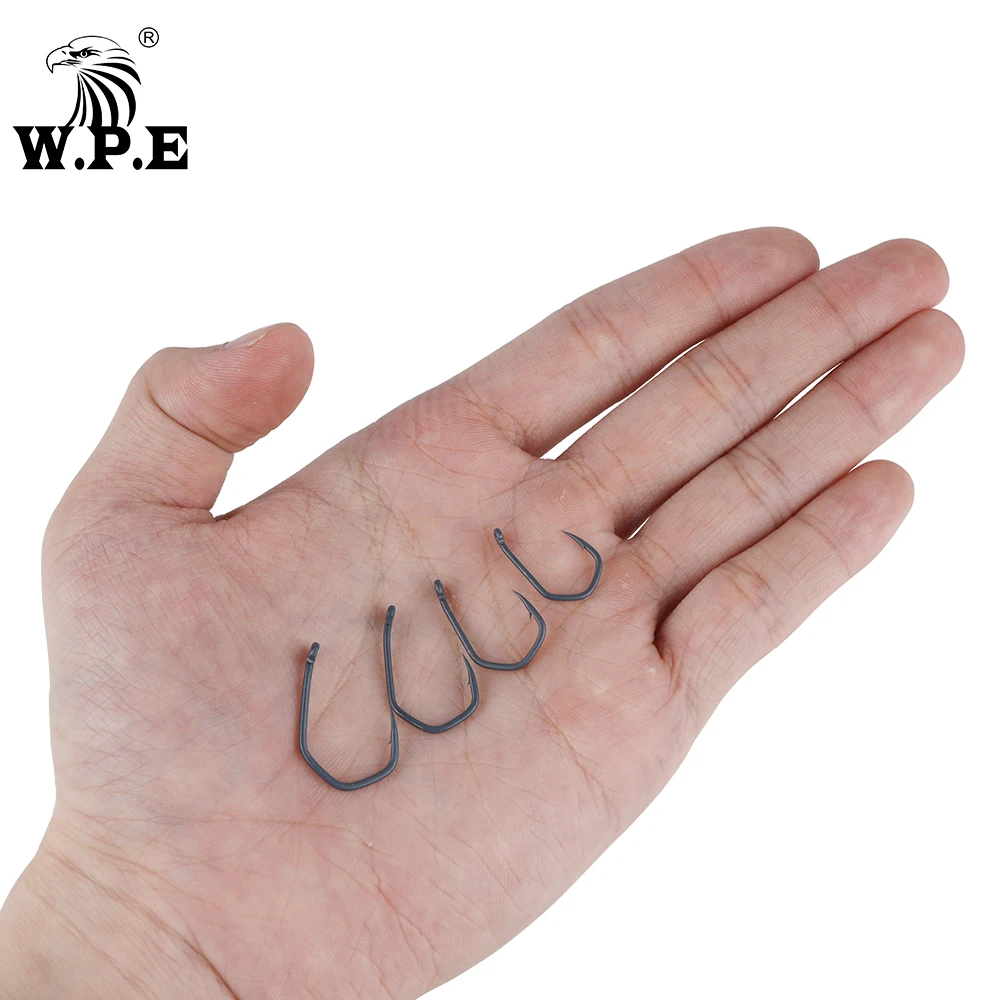 W.P.E-anzuelos de Pesca recubiertos, 10 unidades/20 piezas/30 piezas tamaño 1 #-6 #, anzuelo de Pesca de carpa de acero de alto carbono con púas, aparejos de Pesca - imagen 5