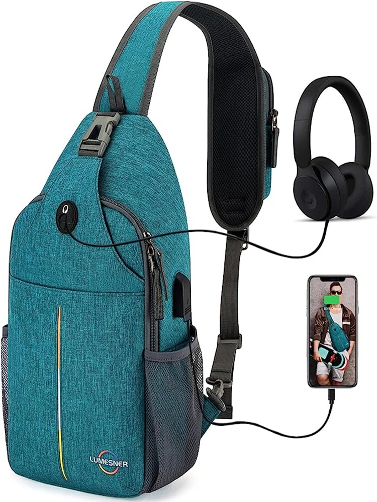 Lumesner-mochila cruzada con puerto de carga USB, bolso de hombro para senderismo, caminar y viajar - imagen 3