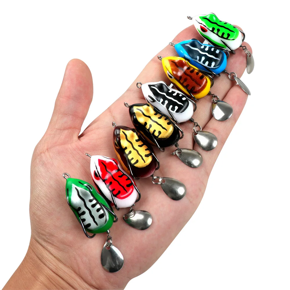 Señuelo de pesca de rana suave de 4cm/5,5g, Mini señuelo de pesca de rana suave, anzuelos dobles, cebo Artificial de rana de Rayo de agua superior - imagen 5