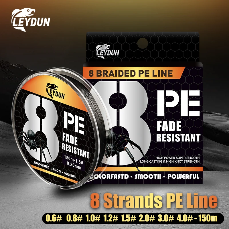 Leydun-sedal de pesca trenzado de 8 hebras, color negro que no se decolora, 150m, líneas multifilamento suaves japonesas, pesca de carpa, líneas de tejido fuertes