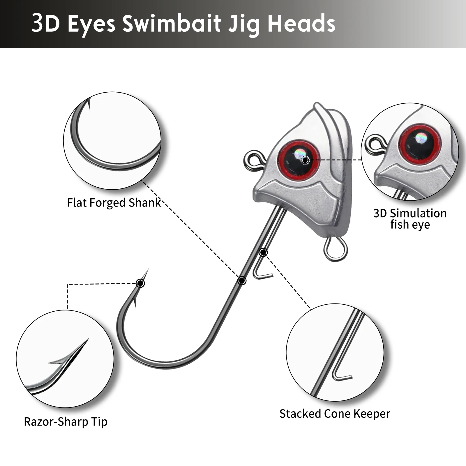 FishTrip Jig Heads Ganchos con ojos rojos 15 piezas Trota ponderada Walleye Jig Heads Ganchos para lubina para señuelo suave - imagen 3