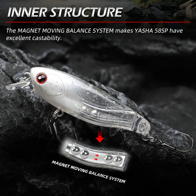 ALLBLUE YASHA 58SP suspendido Minnow 8g Jerkbait Wobbler señuelo de pesca magnético de fundición larga cebo Artificial duro Lucio Asius aparejos - imagen 5