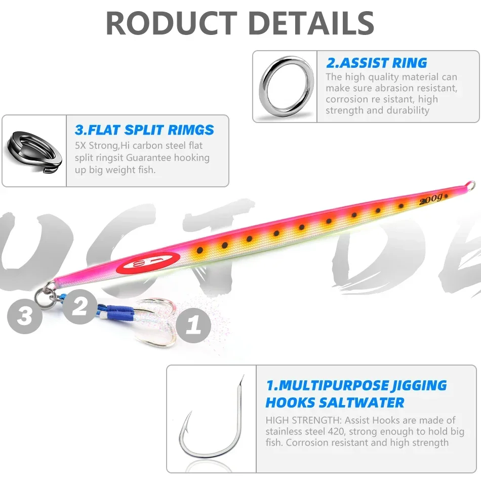 MOOKZZ-señuelo duro Jinging para pesca en el mar, anzuelo de gran velocidad de peso, 160G/180G/200G/230G/250G/280G - imagen 5