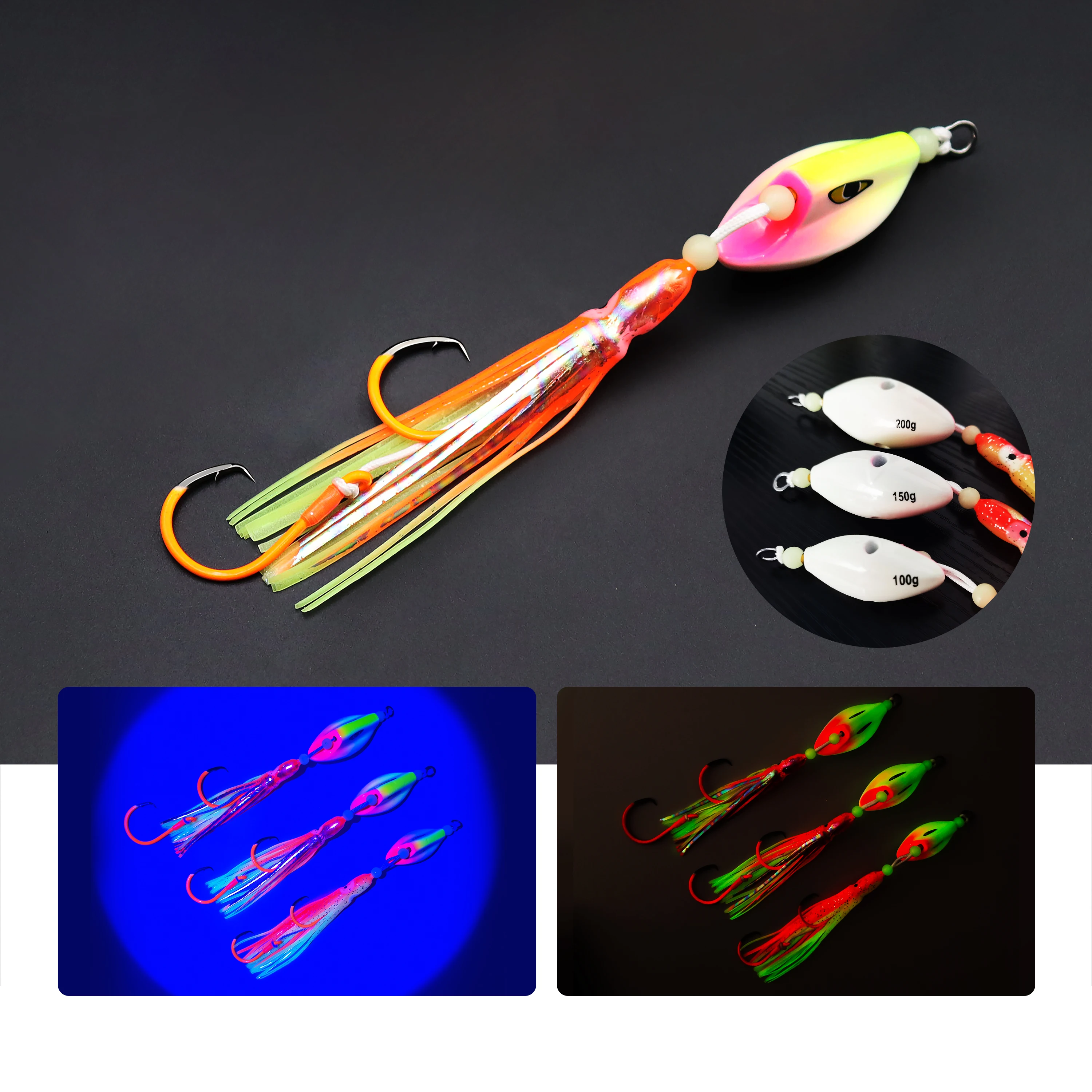 ZYZ-ganchos de cuerda JIG para pesca en el mar, 100g, 150g, 200g, señuelo de pesca en barco de aguas profundas para atún, Marlin, pez espada, aparejos de cebo de agua salada - imagen 5