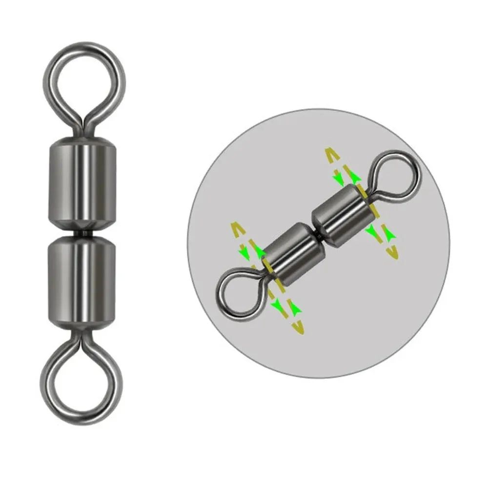 Conector de pesca giratorio de doble rodamiento, anzuelo de carpa de acero inoxidable, señuelo, anillo sólido, accesorios de aparejos giratorios