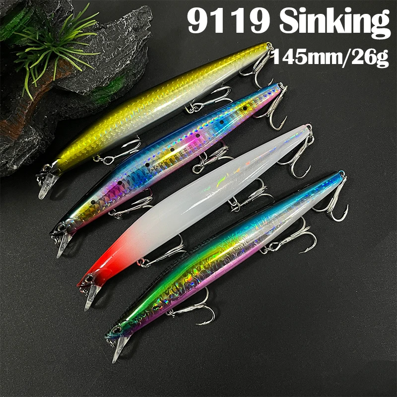 Señuelo de Pesca superior que se hunde Minnow 140S 140mm 26g agua salada lubina negra señuelos de Lucio cebos duros de fundición larga accesorios de Pesca