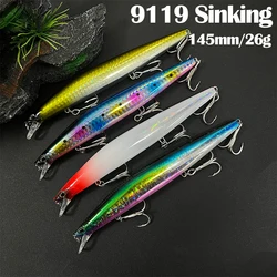 Señuelo de Pesca superior que se hunde Minnow 140S 140mm 26g agua salada lubina negra señuelos de Lucio cebos duros de fundición larga accesorios de Pesca