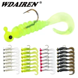 7 unids/bolsa Pesca gusanos de silicona señuelo suave 4,8 cm 2,7g anzuelos Wobblers cola Swimbait cebo Artificial para aparejos de Pesca de carpa lubina