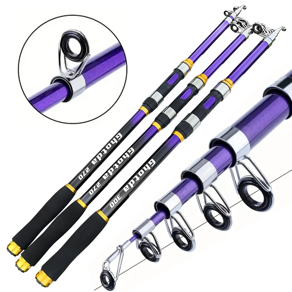 Caña de pescar ultraligera/fuerte de fibra de vidrio, caña de pescar giratoria púrpura adecuada para pesca de lubina de carpa voladora, 2,1 M, 2,4 M, 2,7 M, 3,0 M, 3,6 M - imagen 3