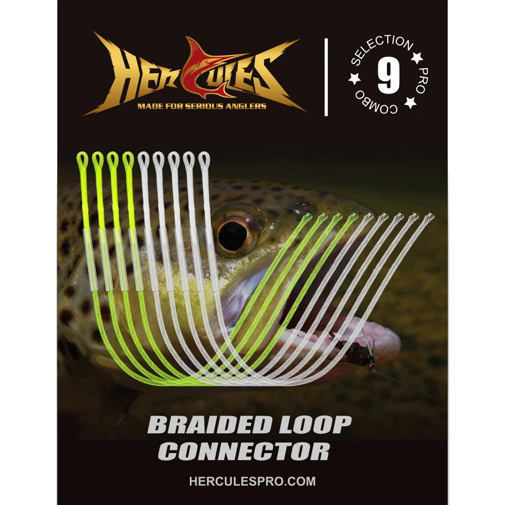 HERCULES-Conector de bucle líder para línea de mosca, accesorios de pesca trenzados de nailon, alta resistencia, 20LB, 30LB, 50LB, 9 Uds.