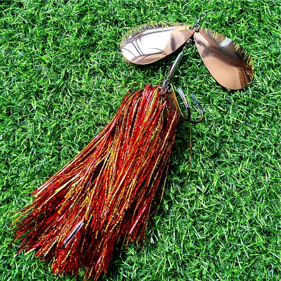 Swolfy-aparejo de cebo para Lucio, 1 unidad, los mejores señuelos de pesca con Hojas de cobre y hoja de sauce giratoria, cebo de 25cm y 90G - imagen 2