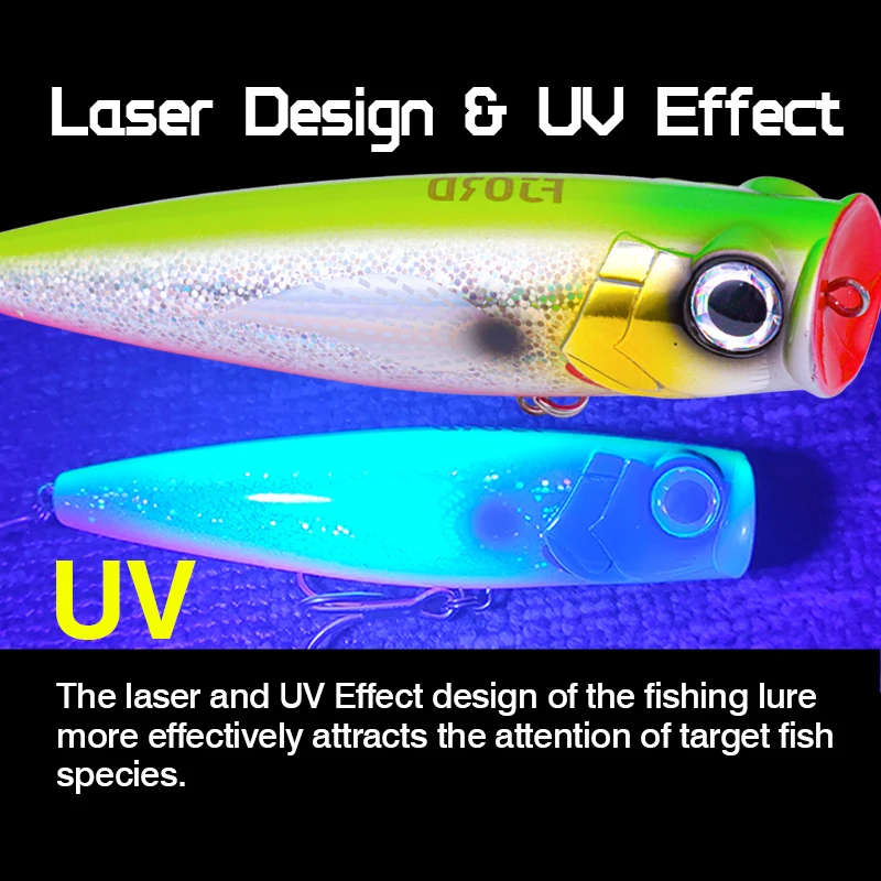 FJORD 120mm 45g Popper Topwater efecto UV láser piel agua salada señuelo de pesca de agua dulce cebos artificiales suministros de pesca - imagen 5