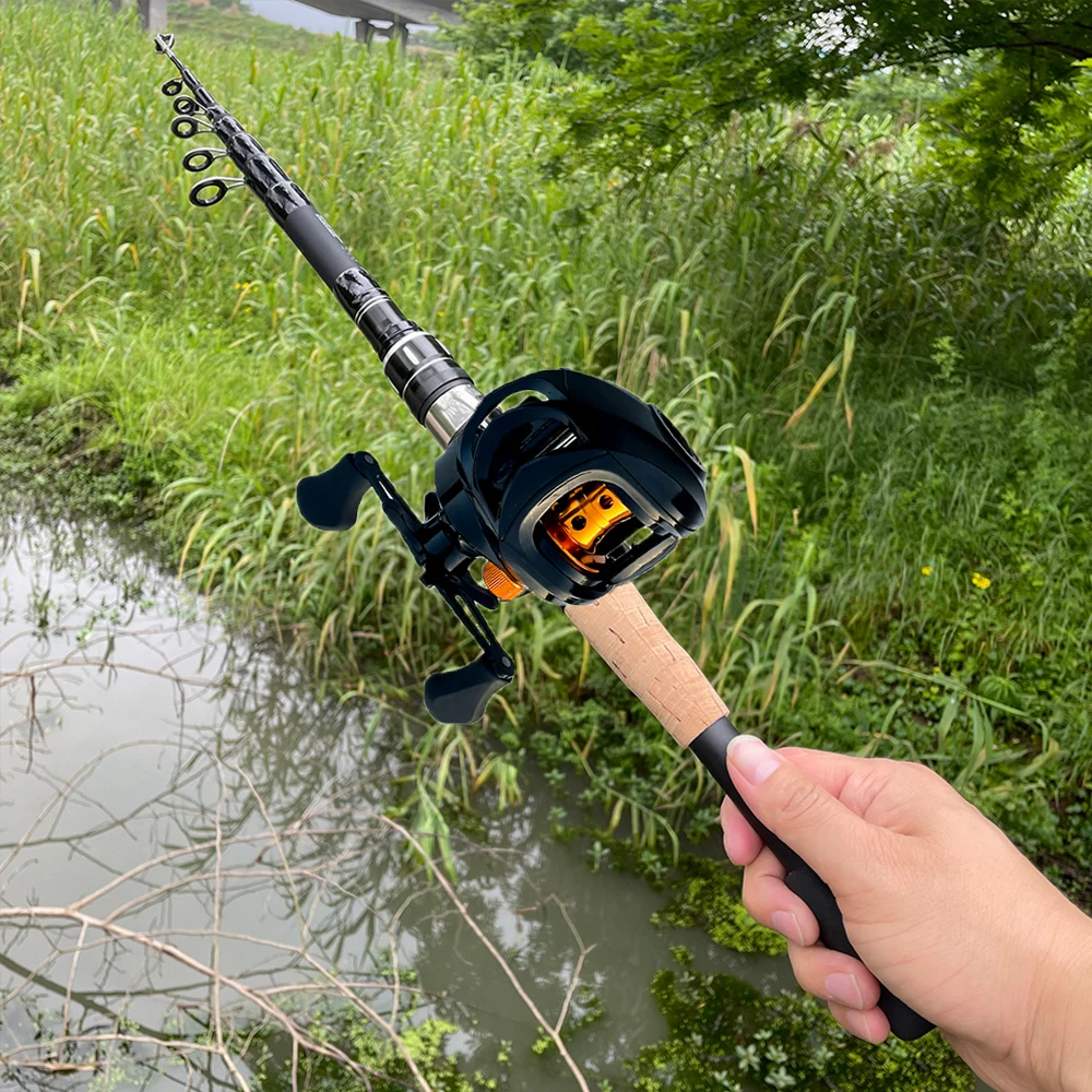 Combo de caña de pescar, caña de pescar con señuelo de 1,5-2,4 M y relación de engranaje de alta velocidad 7,2: 1, carrete de Baitcasting máximo de 8kg, aparejos de Pesca