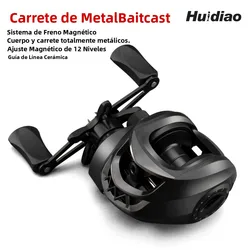 Carrete de Baitcasting Huidiao de perfil bajo, cuerpo y carrete totalmente metálico, arrastre potente de 22 libras, relación de velocidad 7,2: 1, freno magnético para Lucio bajo